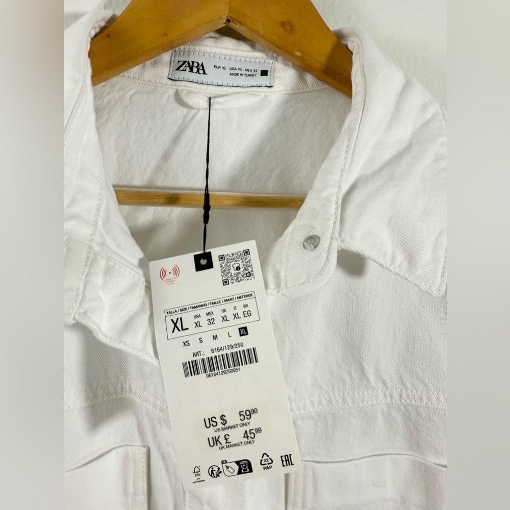NWT ZARA WHITE DENIM MINI DRESS Size XL - Picture 7 of 9